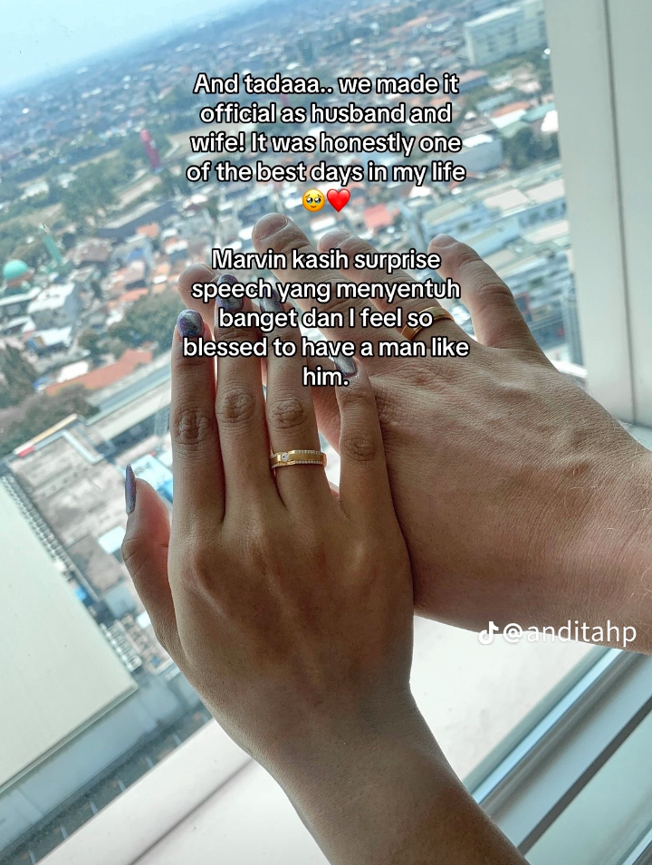 Andita dan Marvin resmi menikah pada 1 Agustus 2021. (TikTok @anditahp)