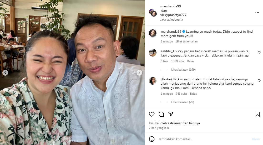 Unggahan Marshanda bersama Vicky Prasetyo. (Instagram @marshanda99)