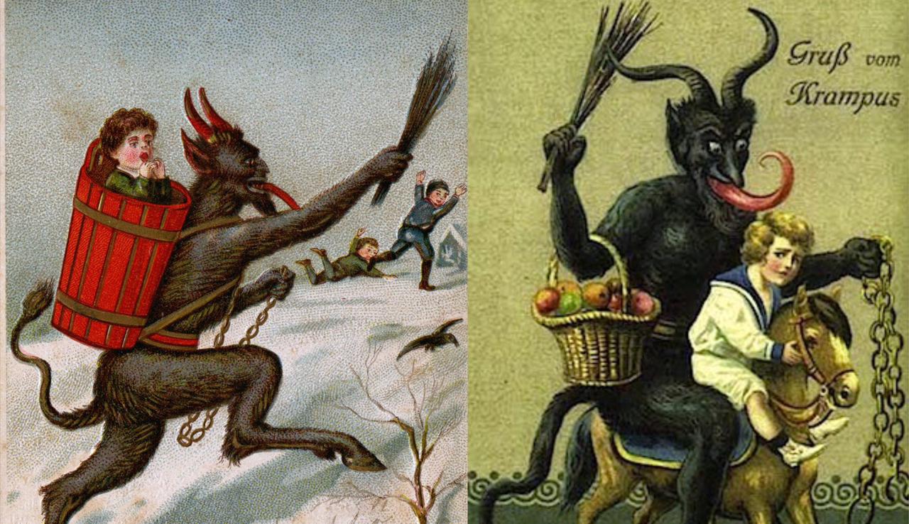 Ilustrasi penggambaran Krampus dalam sebuah postcard di Austria