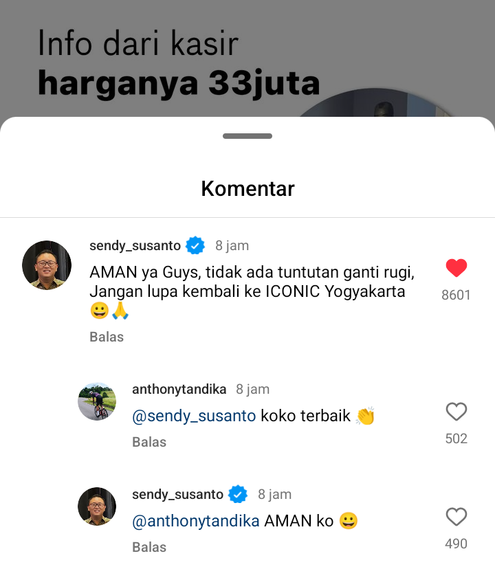 Respons bijak Sendy Susanto pada unggahan akun Instagram @undercover.id