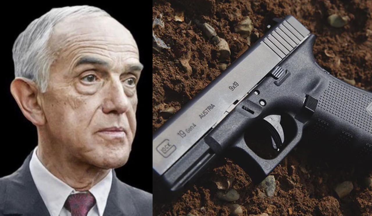 Ilustrasi pistol jenis glock dan sang kreator, Gaston Glock