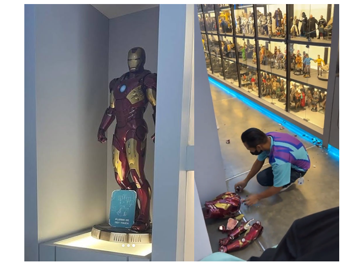 Viral action figure Iron Man jatuh tak sengaja dan pecah akibat ulah anak pengunjung Toko Iconic Ambarukmo Plaza Yogyakarta, Sabtu (30/12/2023). (Instagram @folkshitt dan @undercover.id)