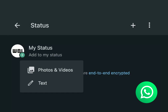 Ilustrasi fitur baru WhatsApp untuk pembaruan status melalui perangkat komputer/laptop.