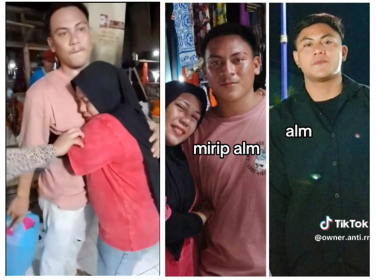 Seorang Ibu menangis histeris sambil memeluk seorang pria asing yang ia temui tanpa sengaja di pasar, yang wajahnya sangat mirip dengan almarhum anaknya. (TikTok @owner.anti.rr)