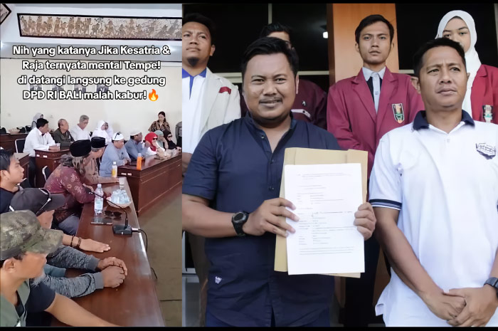 Sekelompok massa saat berada dalam gedung DRR RI Bali dan laporan Aliansi Muslim Buleleng ke Polres terkait ucapan Arya Wedakarna yang rasis dan viral.