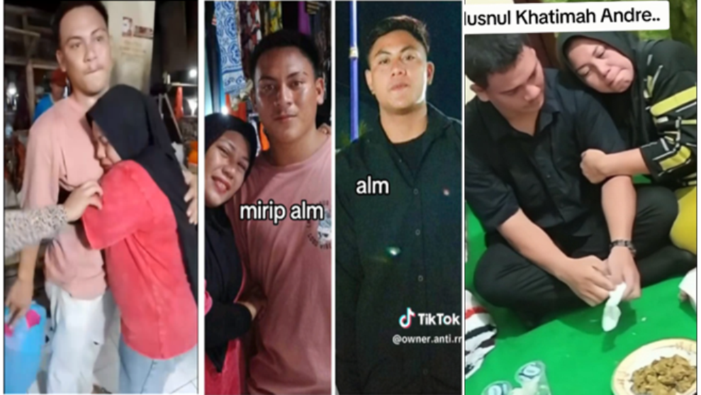Ray Vasung, pria yang beberapa waktu lalu dipeluk seorang ibu yang wajah mendiang anak lelakinya mirip dengannya, hadir ke acara tahlilan 100 hari almarhum. (TikTok @owner.anti.rr dan @ray.vasung)