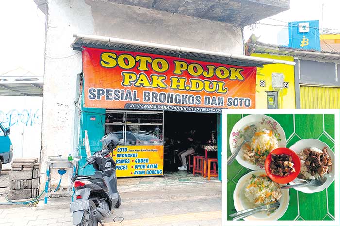 Brongkos dan soto menjadi menu utama di Soto Pojok Pak H Dul. Naufal Bagas Wibowo/Rossita Arba&rsquo;ati/ Jawa Pos Radar Semarang