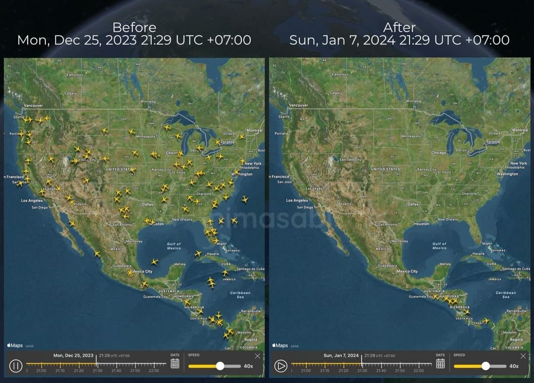 Traffic Langit AS Sebelum dan Sesudah Dikandangakannya Boeing 737 Max 9