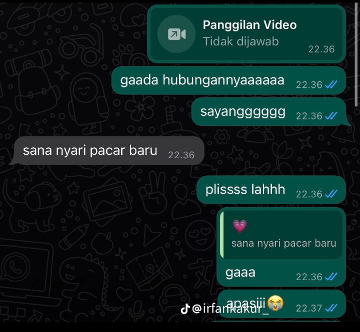 Chat viral seorang TikToker yang sedang bertengkar dengan kekasihnya hanya karena beda pilihan capres. (TikTok @irfankakur_)