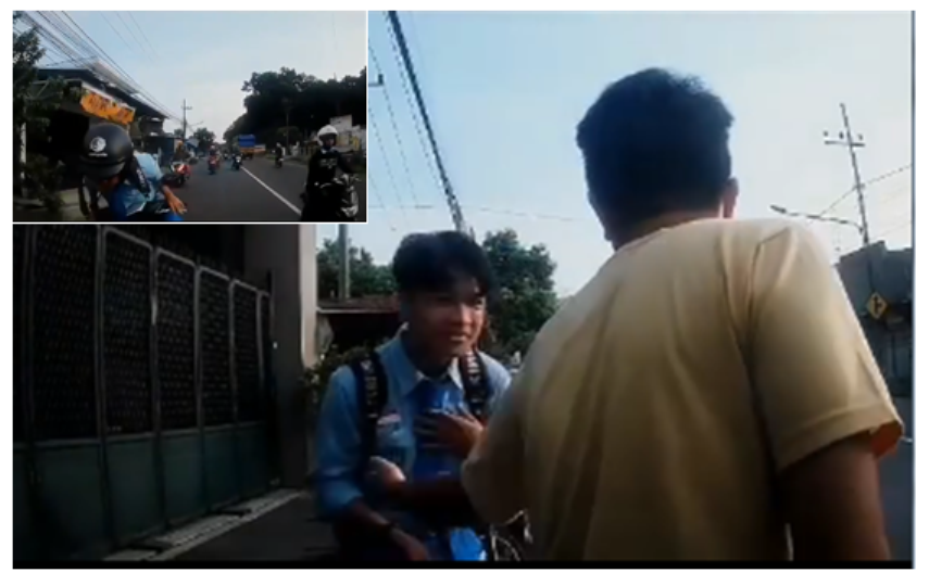 Aksi terpuji pelajar yang meminta maaf pada pengendara mobil yang ditabraknya. (Instagram @dashcam_owners_indonesia)