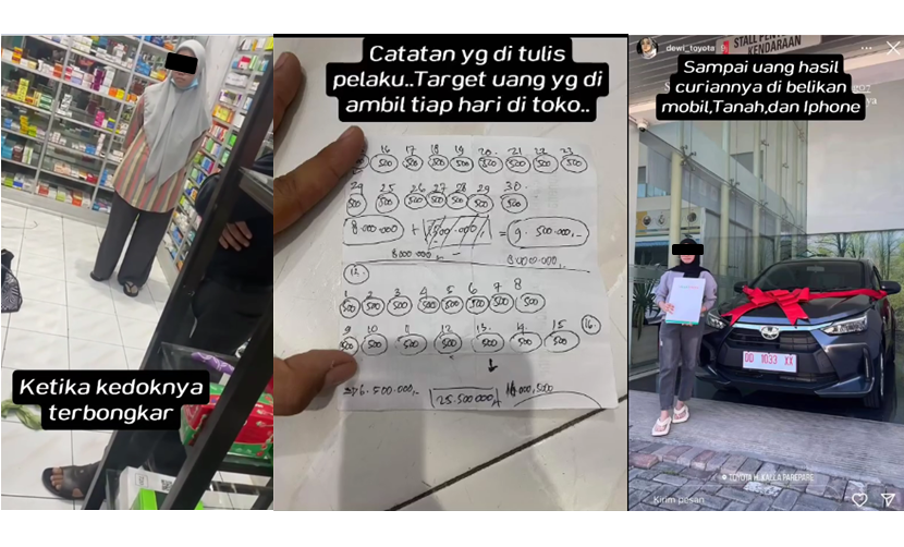 Viral video terbongkarnya aksi  karyawan apotek di SulSel yang tilep Rp 500 ribu tiap hari hingga beli iPhone, tanah, dan mobil. (Instagram @aryanhifitrianhy)