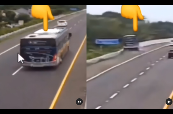 Tangkapan layar video detik-detik Bus New Shantika kecelakaan tunggal di Tol Pemalang.