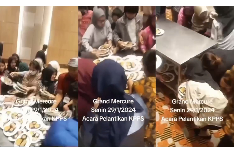 Viral di media sosial, aksi barbar peserta KPPS yang berebut makanan di acara pelantikan, bahkan ada yang mengambil 3 hingga 4 piring. (Instagram @folkshitt)