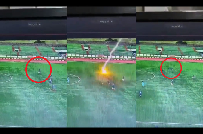Detik detik pria tersambar petir saat main sepak bola di lapangan stadion.