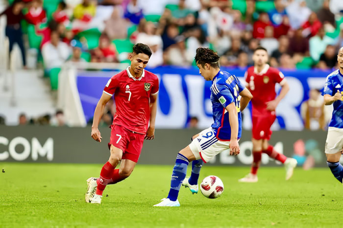 Aksi Marcelino Ferdinan di Piala Asia 2023 saat melawan Jepang.