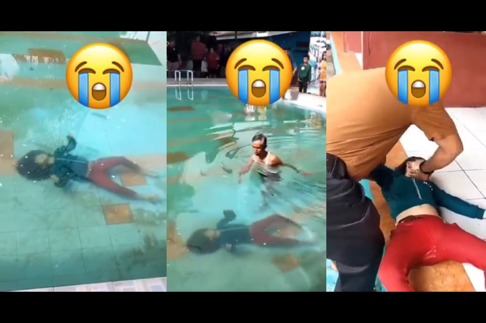 Tangkapan layar video bocah tenggelam di dalam kolam renang.