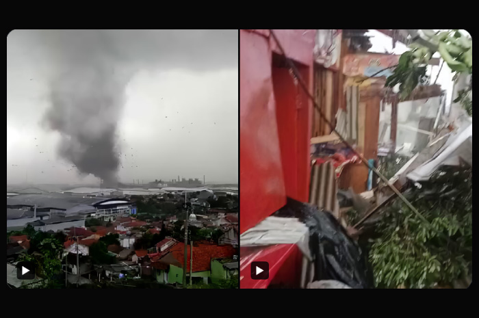 Tangkapan layar video angin putting beliung menerjang Rancaekek Bandung, Rabu (21/2).