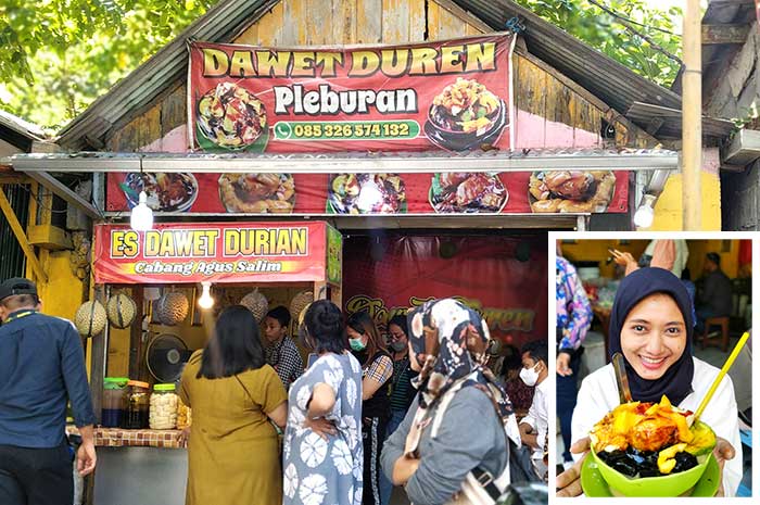 Pembeli es dawet durian pleburan rela antre panjang.&nbsp;Salah satu pembeli Dina Rahayu memperlihatkan porsi es dawet durian dengan porsi melimpah. IDA FADILAH/JAWA POS RADAR SEMARANG