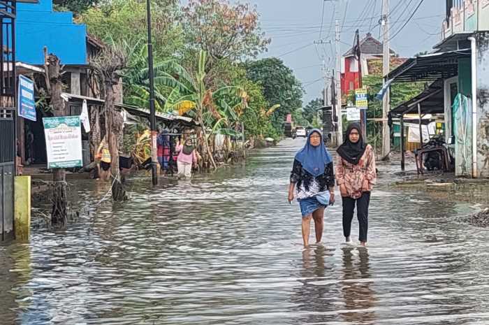 Meskipun masih banjir, warga Desa Wonorejo, Kecamatan Karanganyar, Kabupaten Demak tetap antusias menuju TPS untuk ikut pemilu susulan Sabtu (24/2). (Wahib Pribadi/Jawa Pos Radar Semarang)