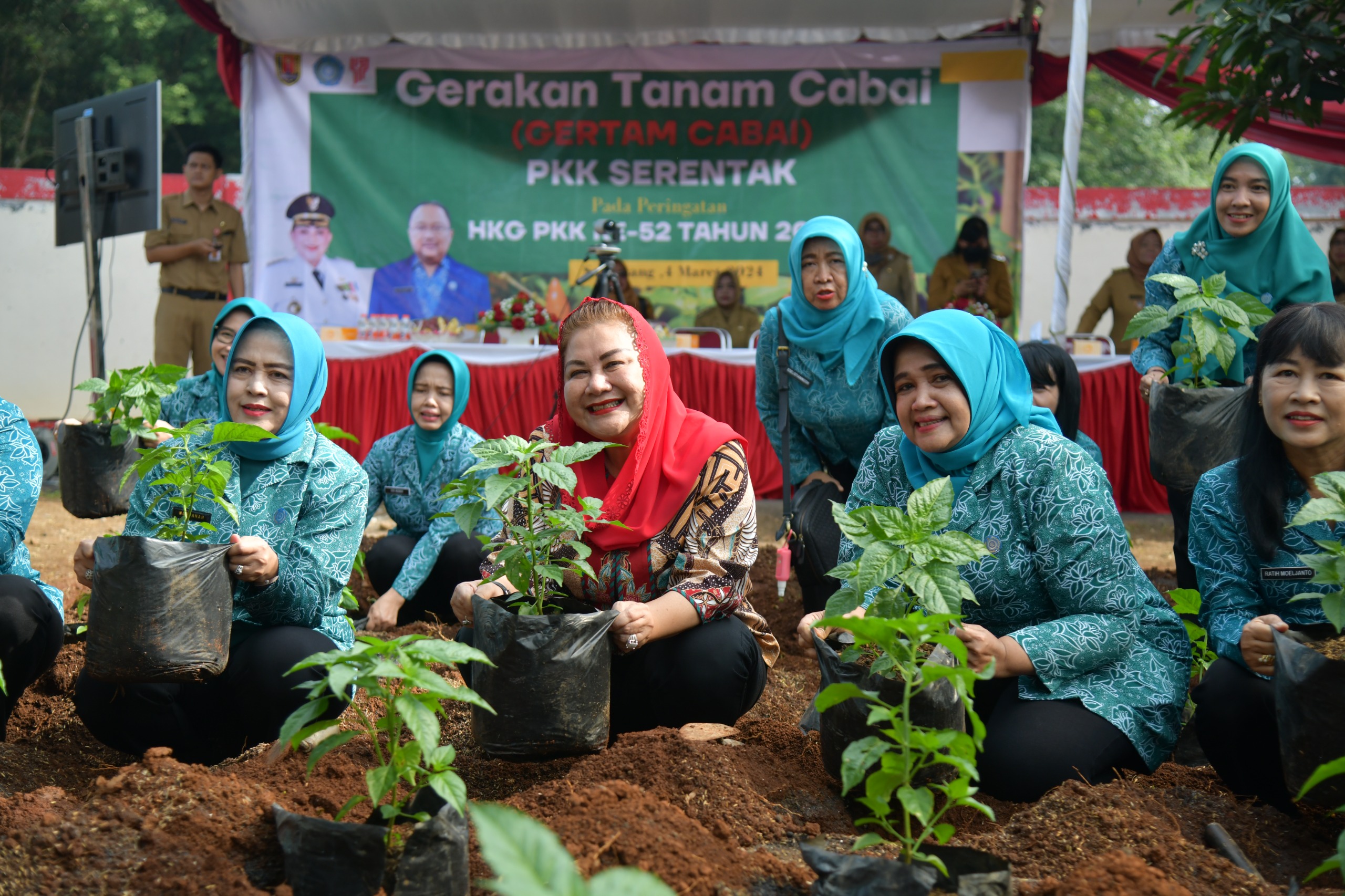 Wali kota Semarang Hevearita Gunaryanti Rahayu. Senin (4/3) pagi, bersama Tim Penggerak PKK Kota Semarang, pihaknya turut serta dalam acara panen sayur selada dan gerakan menanam lombok Urban Farming.