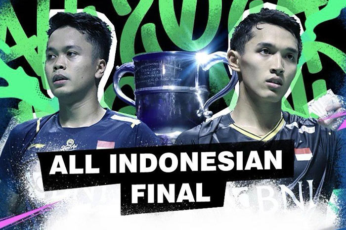 All Indonesian Final antara Ginting vs Jojo di turnamen bulutangkis All England 2024.