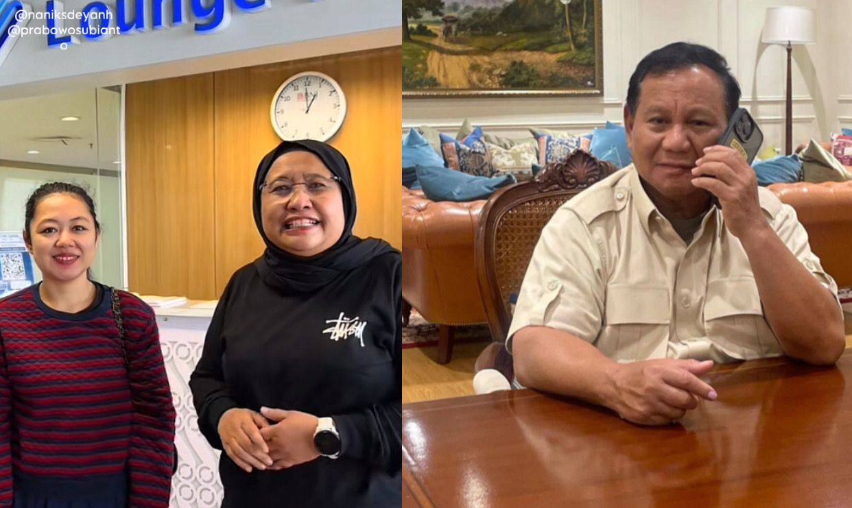 Potret Prabowo Subianto dan TKW yang ia pulangkan kembali ke tanah air