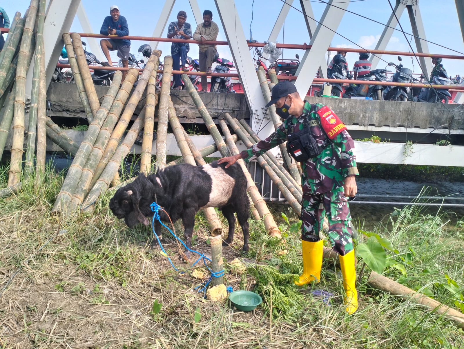 Ritual penutupan tanggul Sungai Wulan dengan wedus kendit. (Wahib Pribadi/Jawa Pos Radar Semarang)