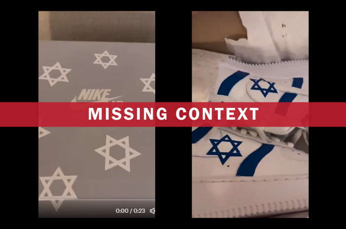 Missing context sepatu Nike bergambar logo bendera Israel.