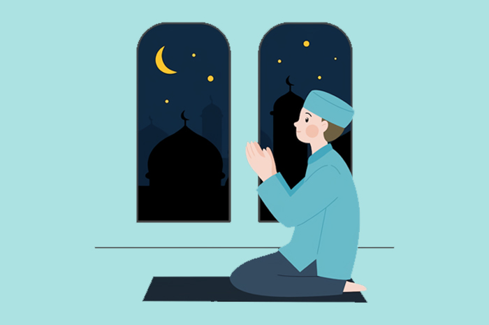 Ilustrasi melakukan ibadah sholat sunah di 10 Hari terakhir berpuasa dalam tema kultum akhir Ramadhan.