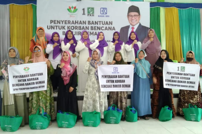 Ketua DPW Perempuan Bangsa Jateng, Hj Ida Nur Saadah menyalurkan bantuan untuk korban banjir di Demak. (Wahibpribadi)