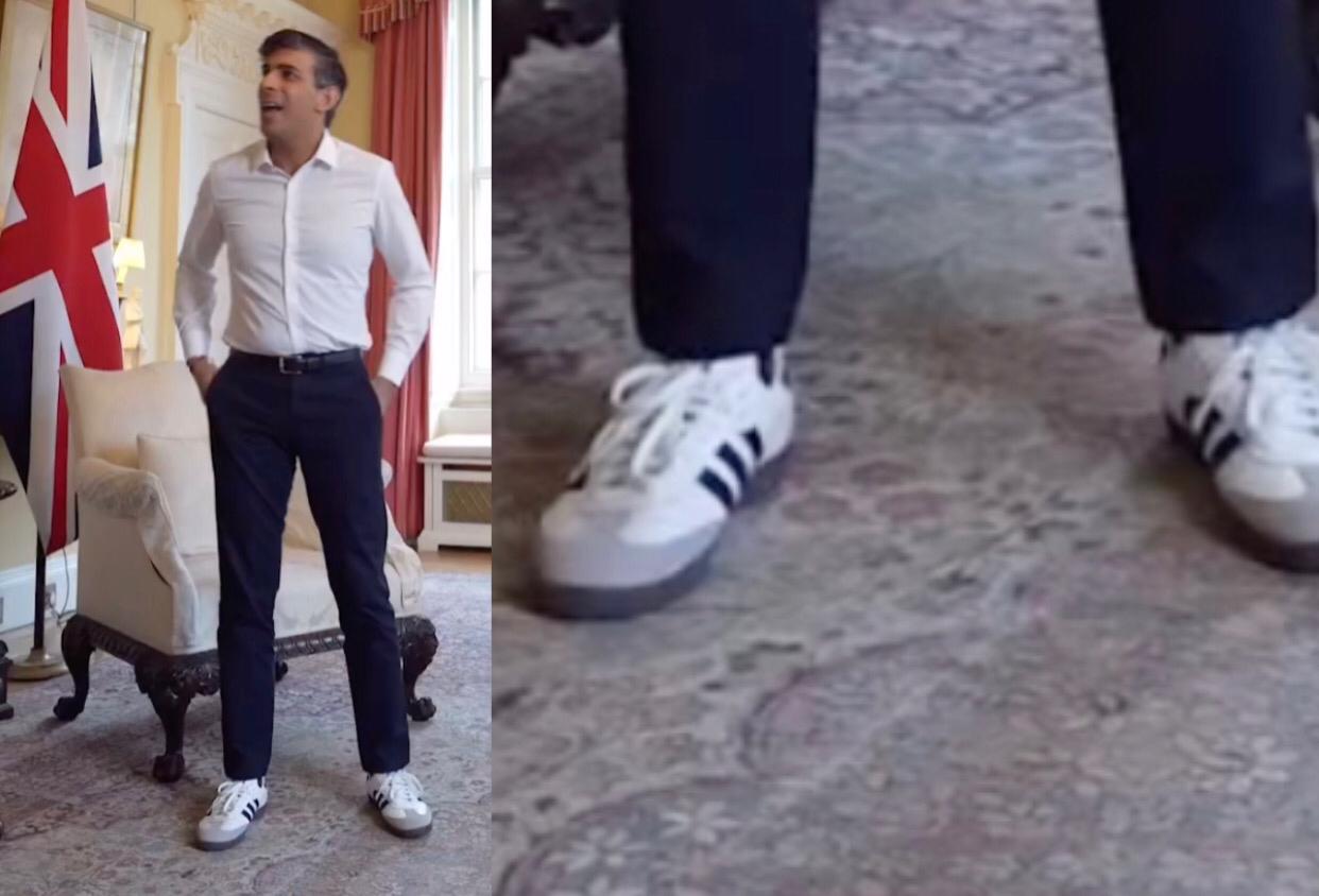Penampilan Rishi Sunak mengenakan sepatu Adidas Samba