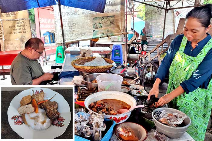 Bubur sumsum dipadukan dengan sayur mangut menghasilkan rasa gurih dan pedas IDA FADILAH/JAWA POS RADAR SEMARANG