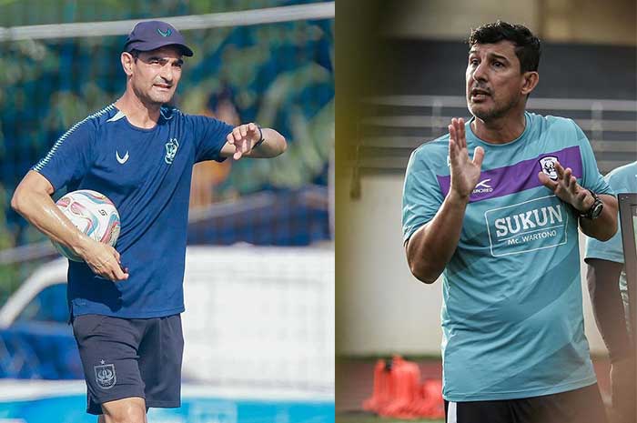 Adu taktik pelatih PSIS Gilbert Agius dan pelatih RANS Nusantara Angel Alfredo Vera.