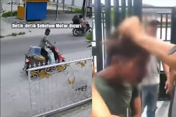 Tangkapan layar video viral detik-detik pencurian motor kurir JNE.