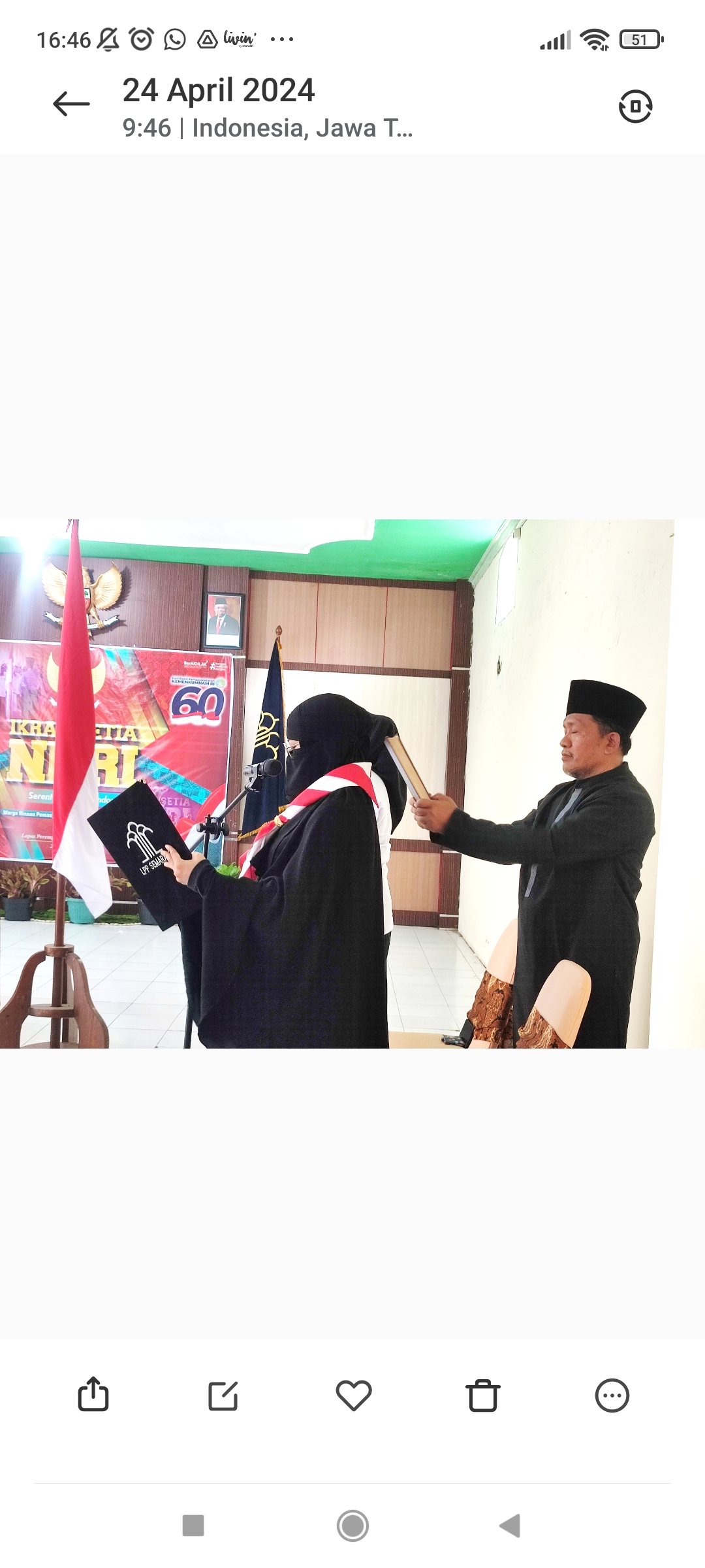 Napiter Lapas Perempuan Semarang Laelatun Munafiroh saat ikrar NKRI, Rabu (24/4/2024).