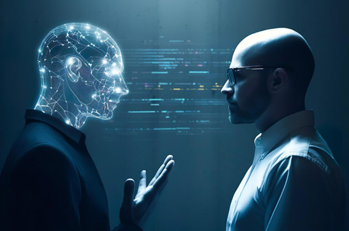 Ilustrasi teknologi AI yang dapat memanipulasi wajah dan suara orang lain.