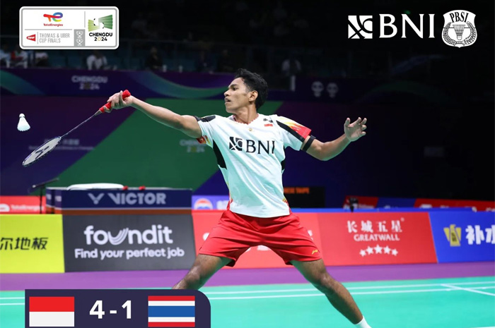 Chico Aura Dwi Wardoyo menutup kemenangan tim Indonesia atas Thailand dengan skor 4-1 di turnamen Thomas Cup 2024.