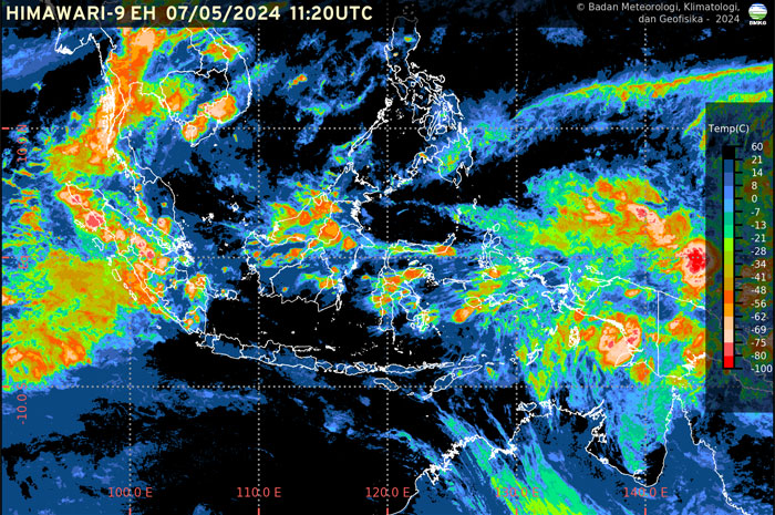 Citra satelit perkirakan suhu panas diatas 36 derajat celcius di wilayah Indonesia.