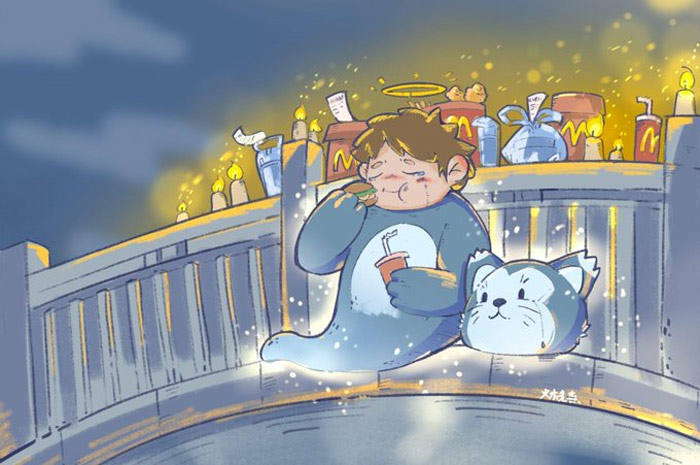 Ilustrasi Kisah Tragis Fat Cat yang bunuh diri di Jembatan Sungai Yangtze, Chongqin, China.