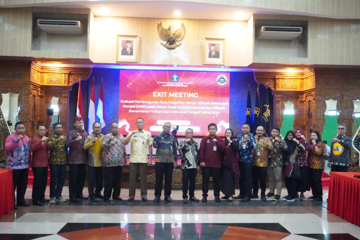 Exit Meeting Evaluasi Pembangunan Zona Integritas oleh Tim Penilai Internal Inspektorat Jenderal Kemenkumham, Jumat (17/05) bertempat di Aula Kresna Basudewa.