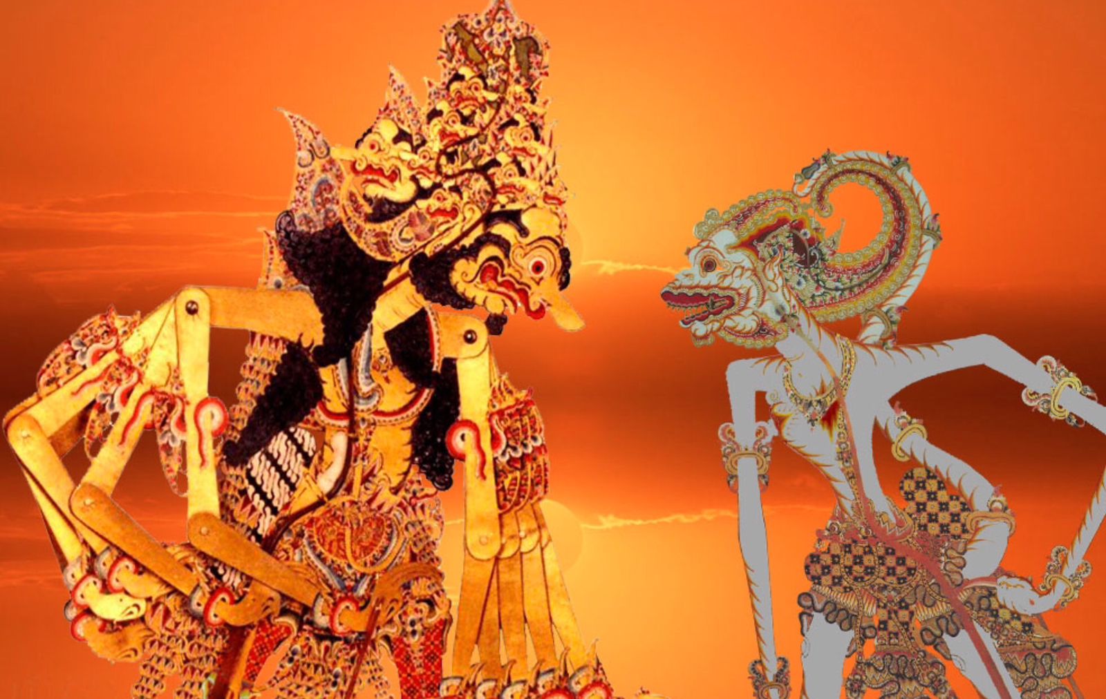 Penggambaran wayang dari karakter Dasamuka dan Hanoman