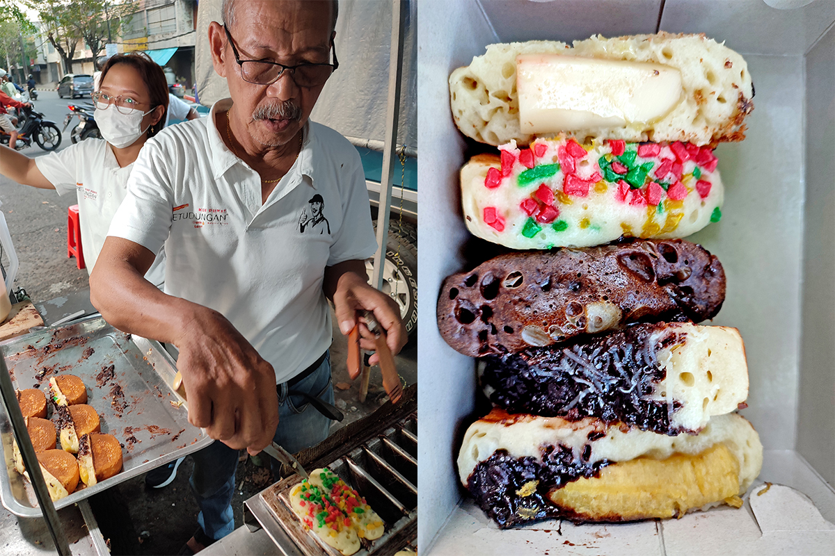 Pemilik Kue Pukis Petudungan, Mardjuki sedang membuat berbagai rasa. Kue Pukis Petudungan sangat enak dinikmati saat panas. IDA FADILAH/JAWA POS RADAR SEMARANG