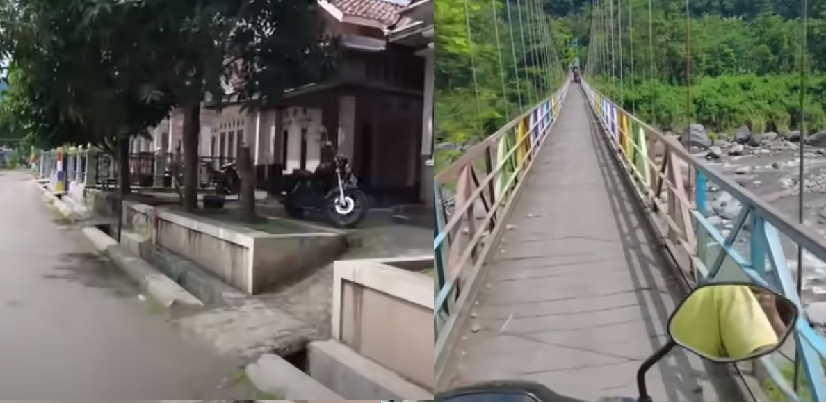 Suasana Desa Sangkan Jaya, Desa dengan deretan rumah mewah meski tidak dapat dilewati mobil. Nampak ada Harley Davidson di depan rumah salah satu warga.