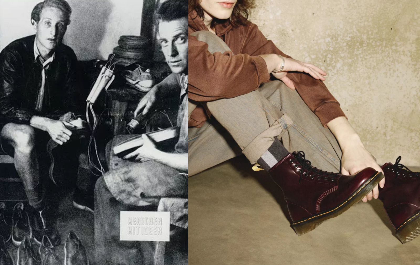 Potret Sepatu Docmart (kanan) dan Doctor Klaus Martens (kiri)