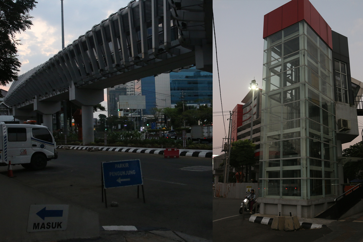 Lift penyeberangan Pandanaran macet dan tangga berkelok. NUR CHAMIM/JAWA POS RADAR SEMARANG&nbsp;