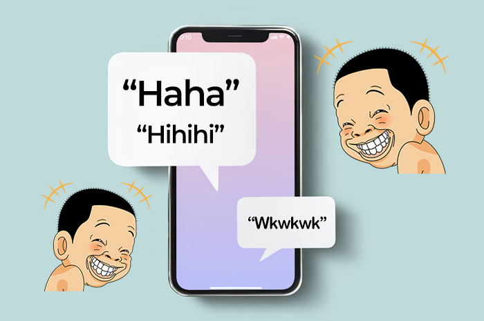 Ilustrasi jenis typing ketawa saat chatting.