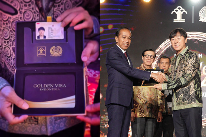 Golden Visa Shin Tae-yong diserahkan langsung oleh presiden Jokowi.