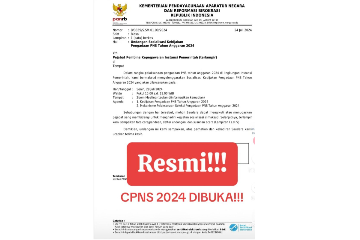 Tangkapan layar surat undangan kebijakan pengadaan PNS 2024 yang ramai di TikTok.