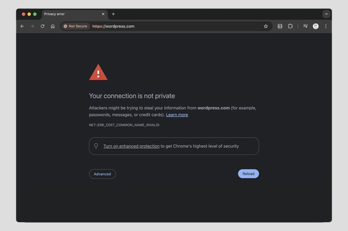 Tangkapan layar situs WordPress yang tidak bisa diakses.