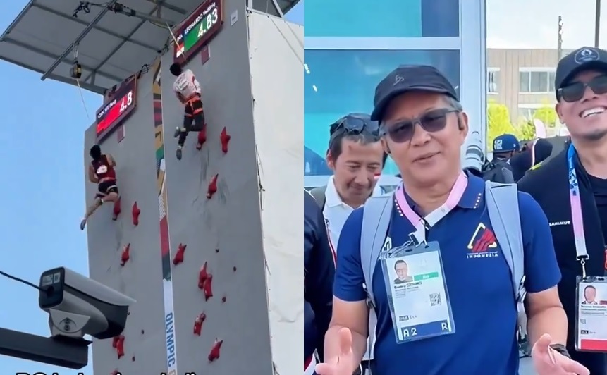 Ilustrasi detik-detik Veddriq Leonardo berhasil meraih kejuaran pada Olimpiade paris 2024 cabang olahraga panjat tebing dan ucapan terimakasih Rocky Gerung pada Presiden Jokowi.